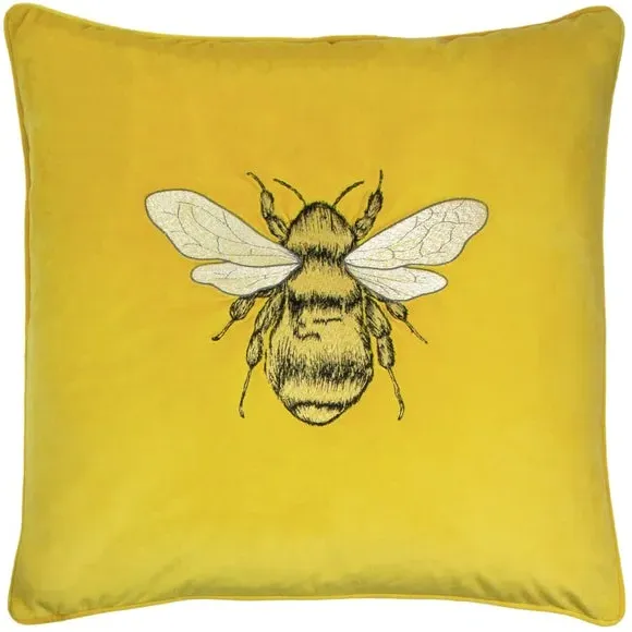 Embroidered Bee Cushion - Yellow, Velvet image