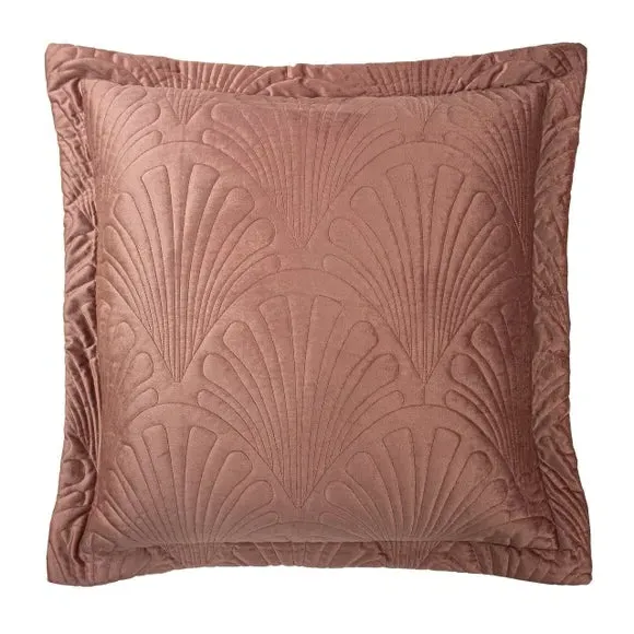 Embroidered Cushion with Oxford Border - Blush, Velvet image