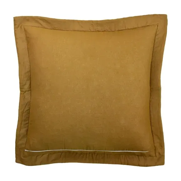 Embroidered Cushion with Oxford Border - Gold, Velvet