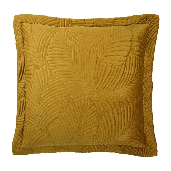 Embroidered Cushion with Oxford Border - Gold, Velvet