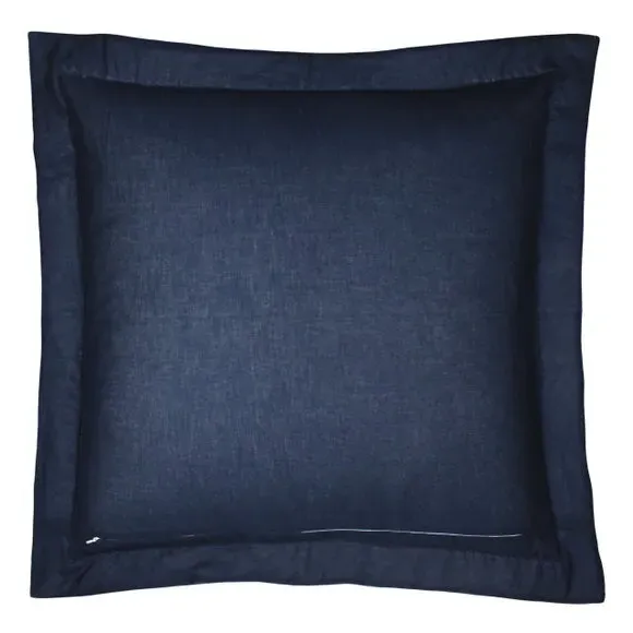 Embroidered Cushion with Oxford Border - Navy, Velvet