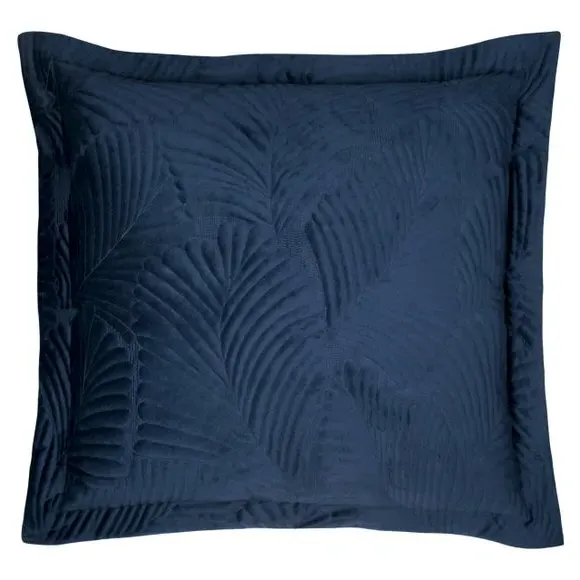 Embroidered Cushion with Oxford Border - Navy, Velvet