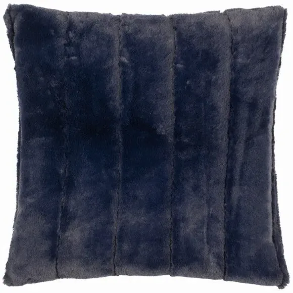 Filled Cushion with Faux Fur - Navy, Polyester