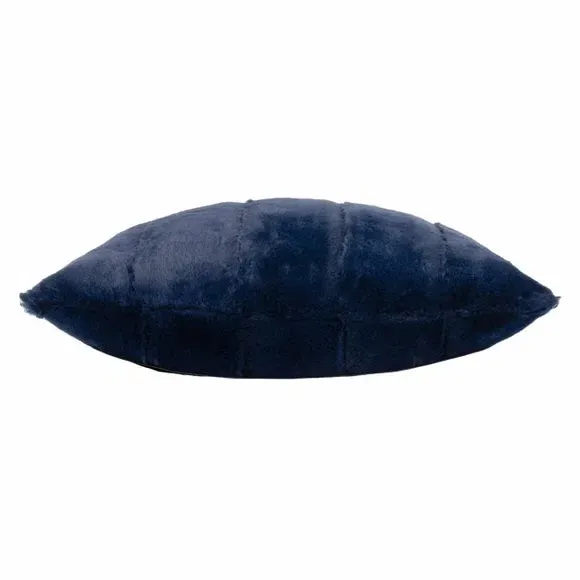 Filled Cushion with Faux Fur - Navy, Polyester