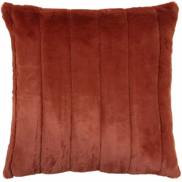 Filled Cushion with Faux Fur - Rust, Polyester