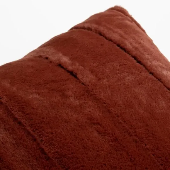 Filled Cushion with Faux Fur - Rust, Polyester