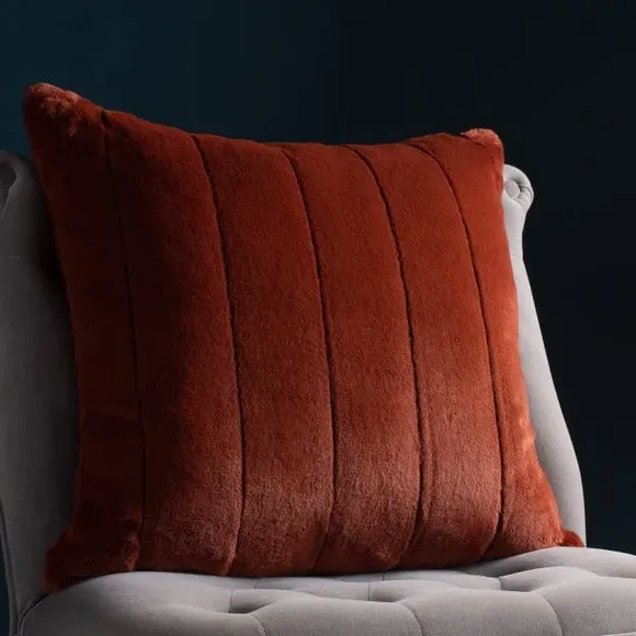 Filled Cushion with Faux Fur - Rust, Polyester
