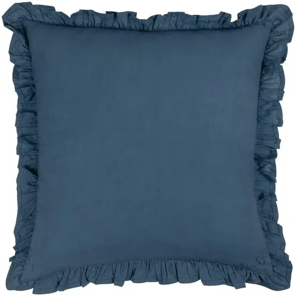 Floral Cushion with Pleated Border - Blue, Cotton