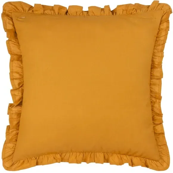 Floral Cushion with Pleated Border - Ochre, Cotton