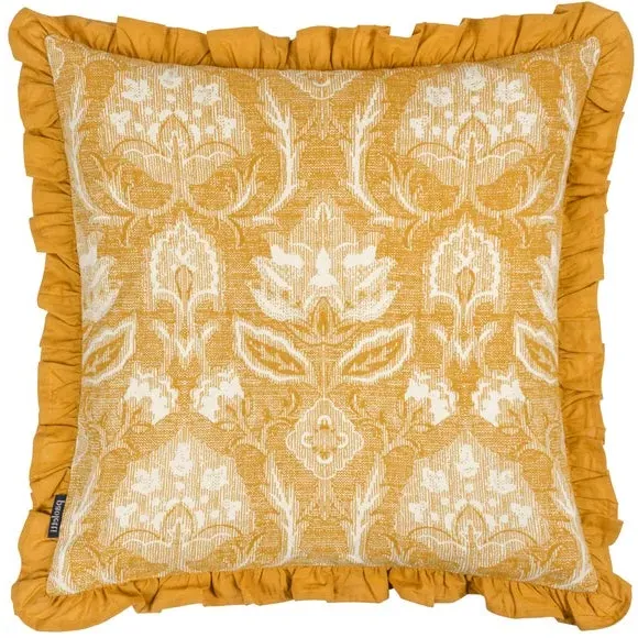 Floral Cushion with Pleated Border - Ochre, Cotton