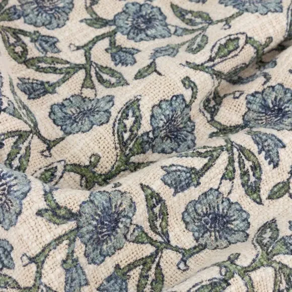 Floral Throw Blanket with Tassels - Blue, Cotton