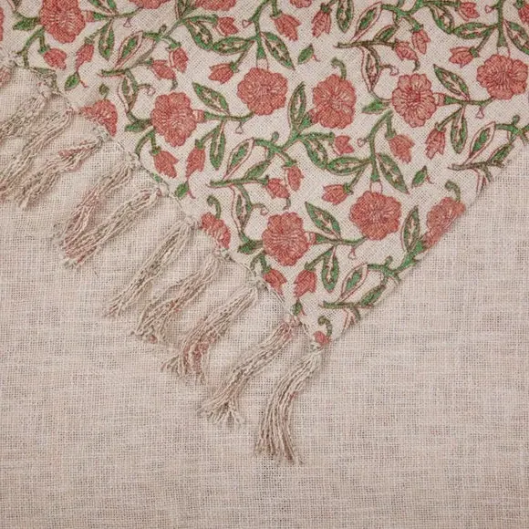 Floral Throw Blanket with Tassels - Coral, Cotton