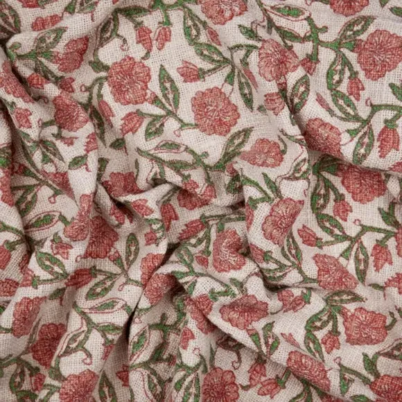 Floral Throw Blanket with Tassels - Coral, Cotton