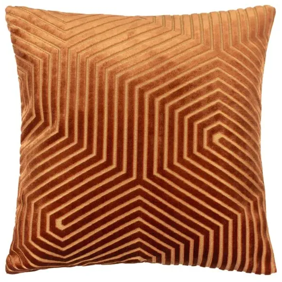 Geometric Cushion with Zip Closure - Brick, Velvet