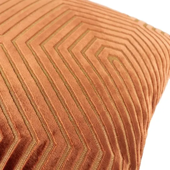 Geometric Cushion with Zip Closure - Brick, Velvet