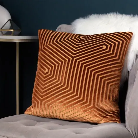 Geometric Cushion with Zip Closure - Brick, Velvet image