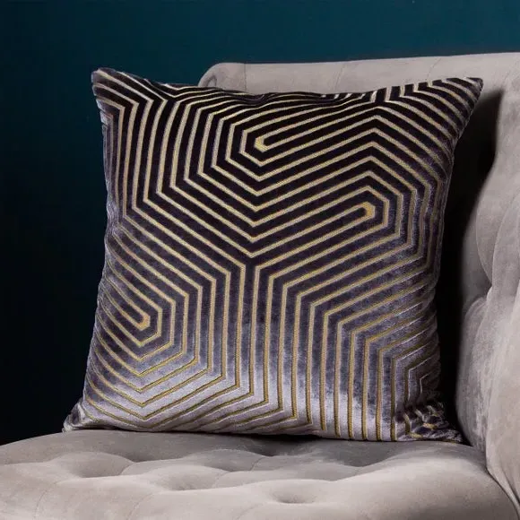 Geometric Cushion with Zip Closure - Charcoal, Velvet