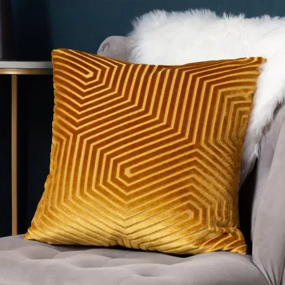 Geometric Cushion with Zip Closure - Gold, Velvet