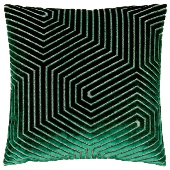 Geometric Cushion with Zip Closure - Green, Velvet