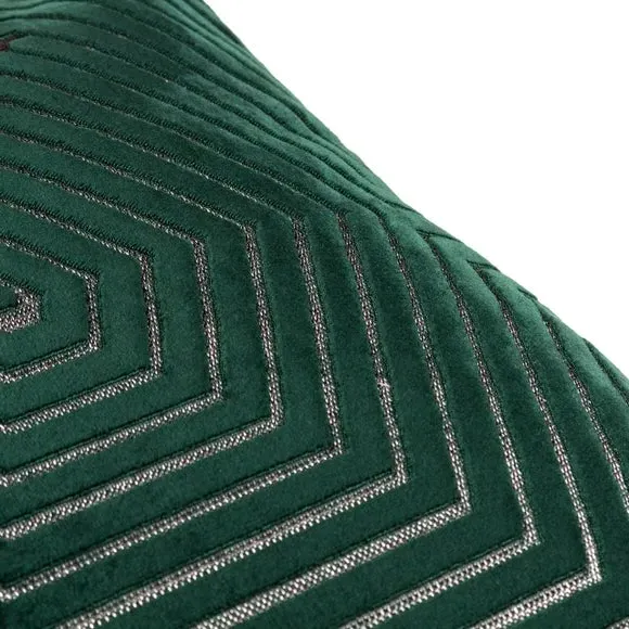 Geometric Cushion with Zip Closure - Green, Velvet