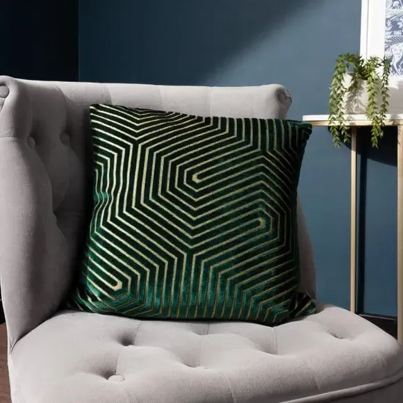 Geometric Cushion with Zip Closure - Green, Velvet