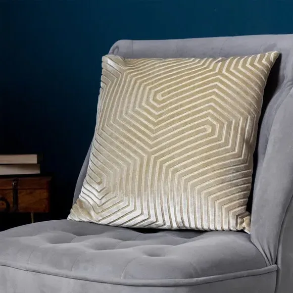 Geometric Cushion with Zip Closure - Ivory, Velvet