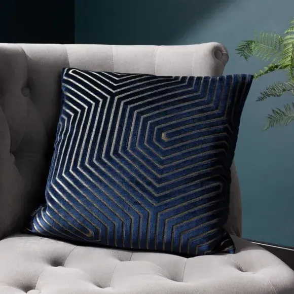 Geometric Cushion with Zip Closure - Navy, Velvet