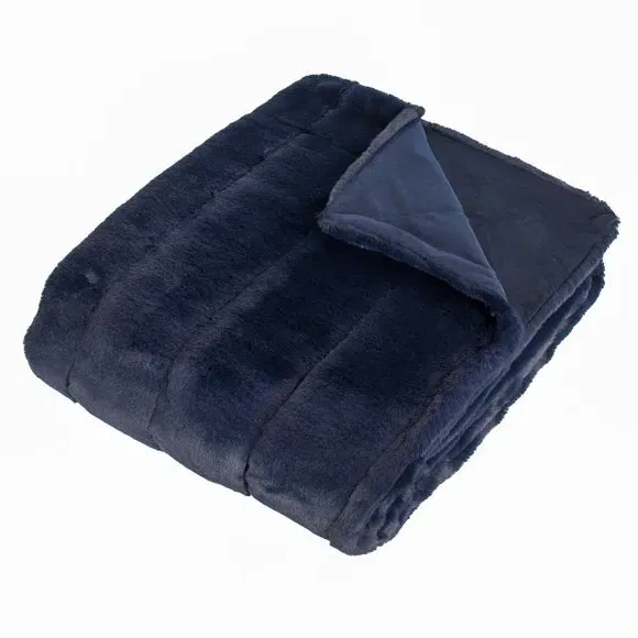 Heavyweight Throw Blanket - Navy, Faux Fur