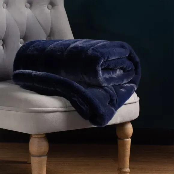 Heavyweight Throw Blanket - Navy, Faux Fur