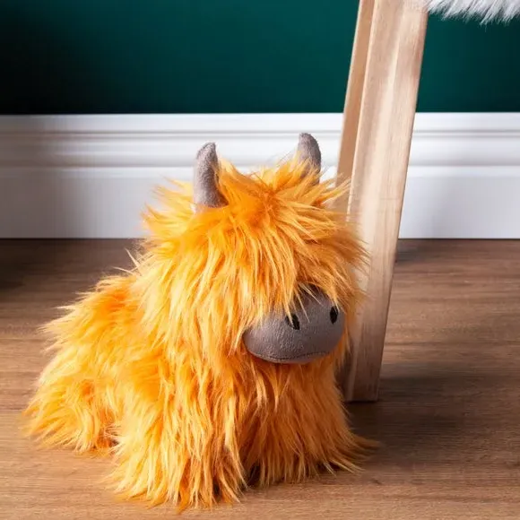 Highland Cow Doorstop - Orange, Faux Fur