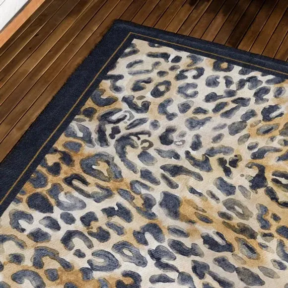 Indoor Outdoor Rug Leopard Print - Black, Polyester