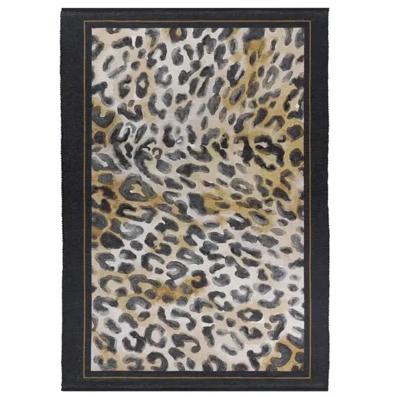 Indoor Outdoor Rug Leopard Print - Black, Polyester