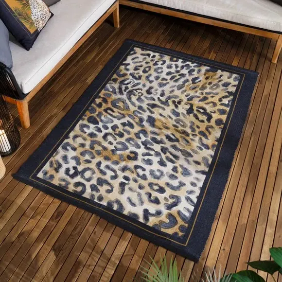 Indoor Outdoor Rug Leopard Print - Black, Polyester image