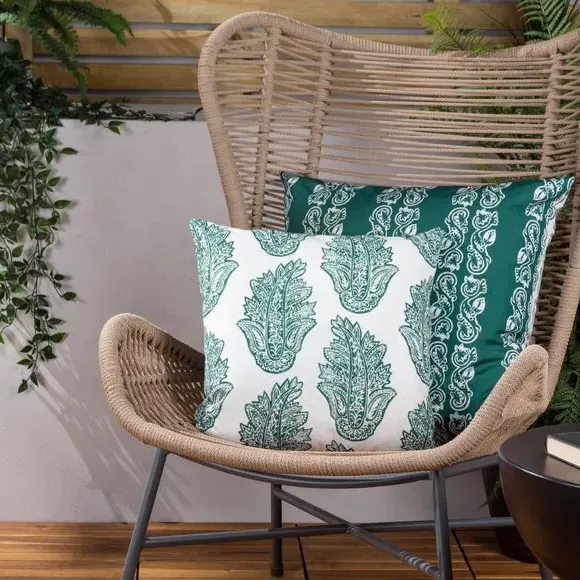 Large Outdoor Cushion Stripe - Teal, Polyester