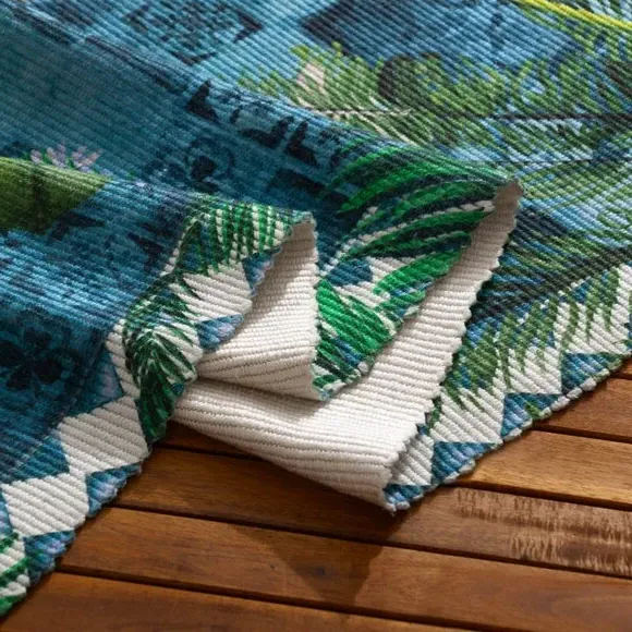 Leopard Print Indoor Outdoor Rug - Blue, Polyester