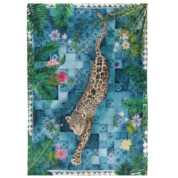Leopard Print Indoor Outdoor Rug - Blue, Polyester