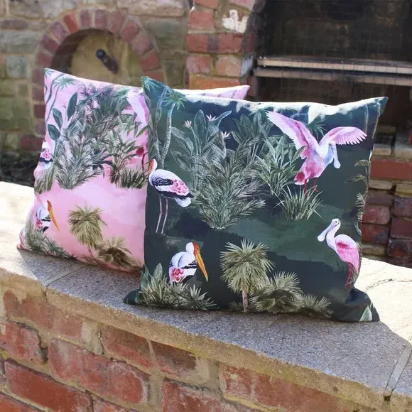 Outdoor Cushion with Bird Print - Green, Polyester