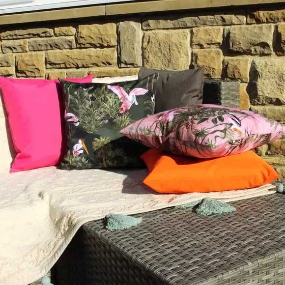Outdoor Cushion with Bird Print - Green, Polyester