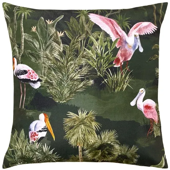 Outdoor Cushion with Bird Print - Green, Polyester image