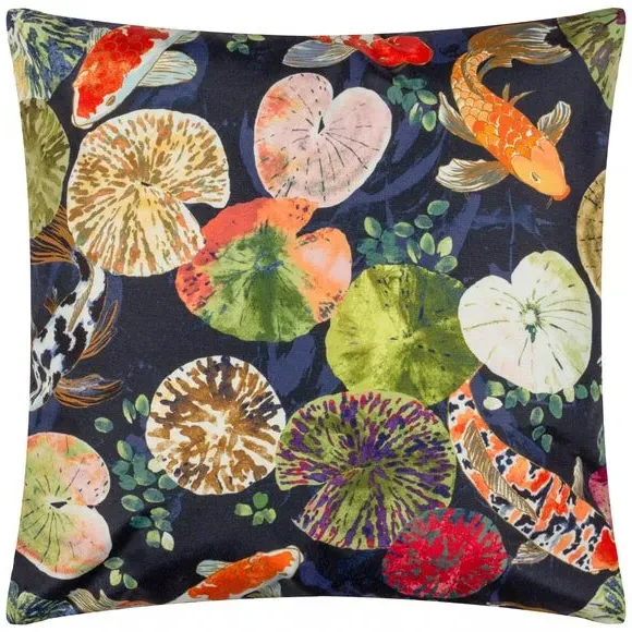 Outdoor Cushion with Koi Design - Blue, Polyester