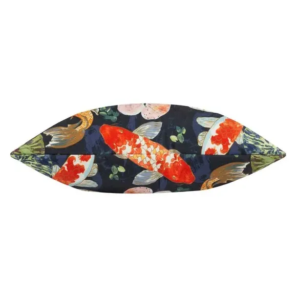 Outdoor Cushion with Koi Design - Blue, Polyester