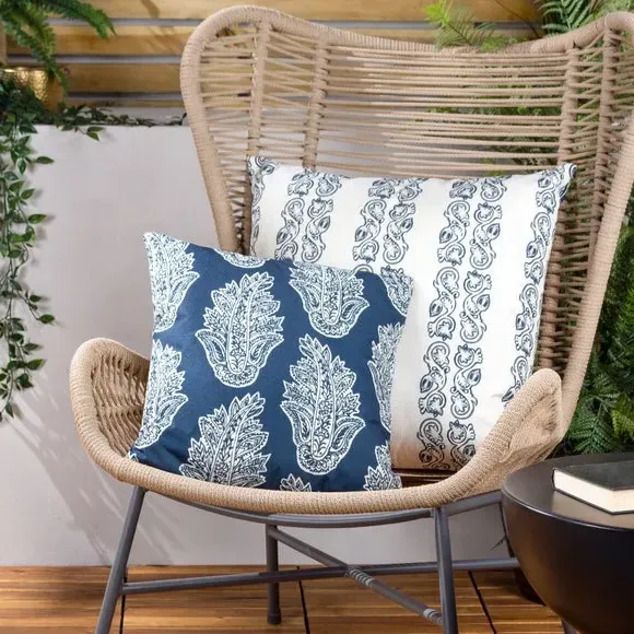 Outdoor Cushion with Paisley Design - Navy