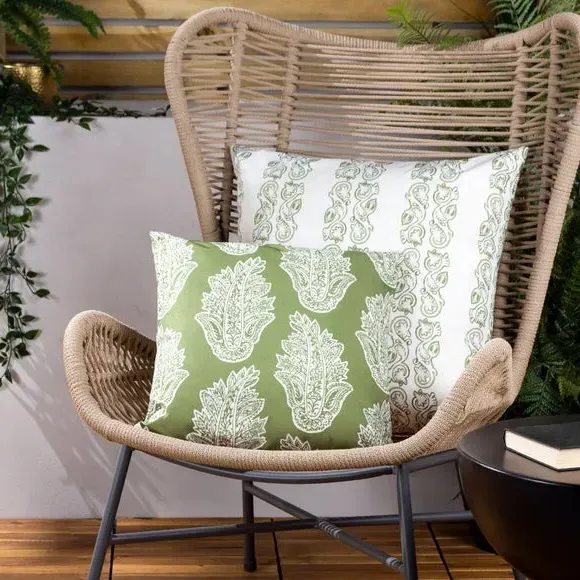 Outdoor Cushion with Paisley Design - Olive