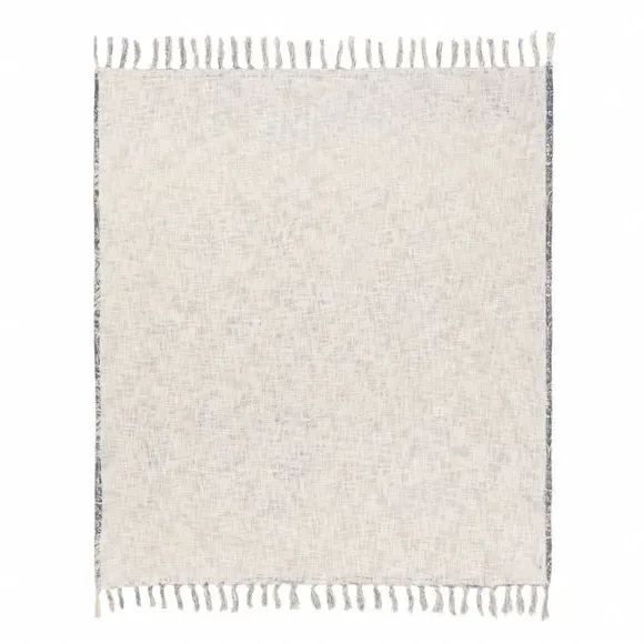 Patterned Throw Blanket with Tassels - Blue, Cotton