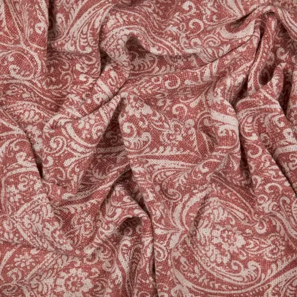 Patterned Throw Blanket with Tassels - Coral, Cotton