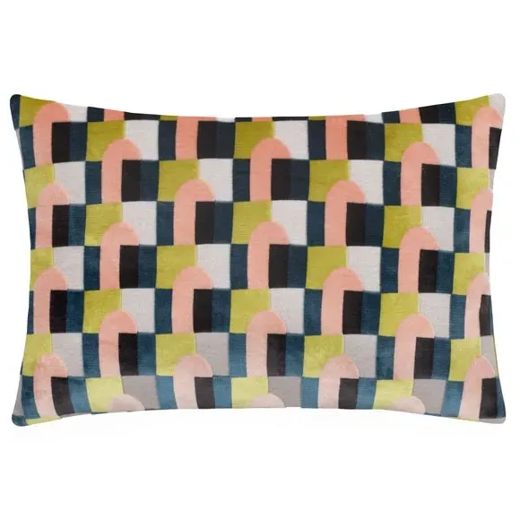 Rectangle Cushion Cut-Velvet - Green, Polyester