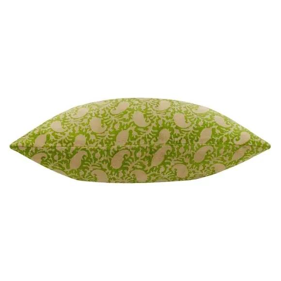 Rectangular Cushion with Block Print - Natural, Velvet