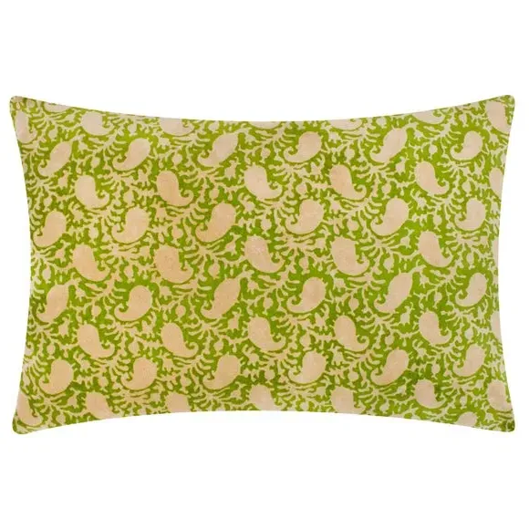 Rectangular Cushion with Block Print - Natural, Velvet