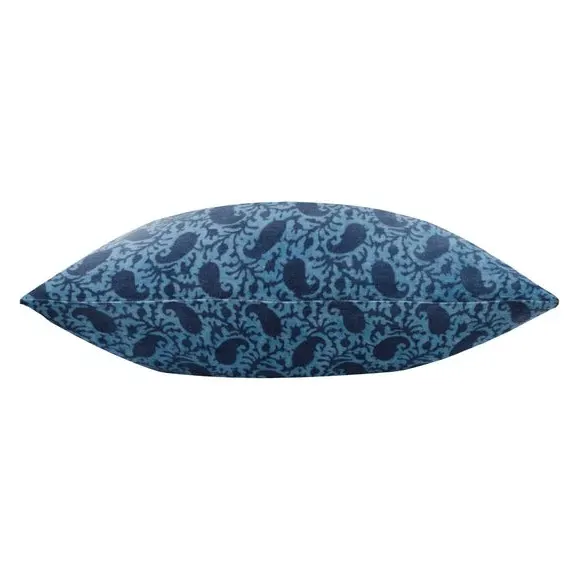 Rectangular Cushion with Block Print - Navy, Velvet