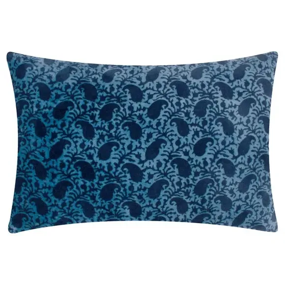 Rectangular Cushion with Block Print - Navy, Velvet